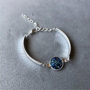 Blue Green Faux Druzy Silver-Tone Bracelet ~ Brand New